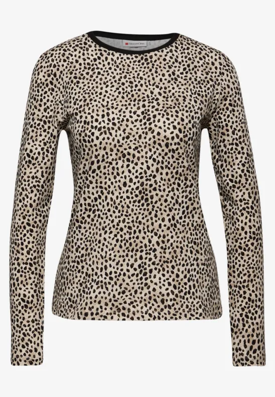 Jersey-Shirt im Leo-Look sanded beige