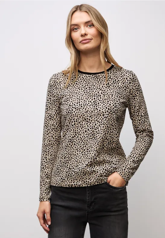 Jersey-Shirt im Leo-Look sanded beige