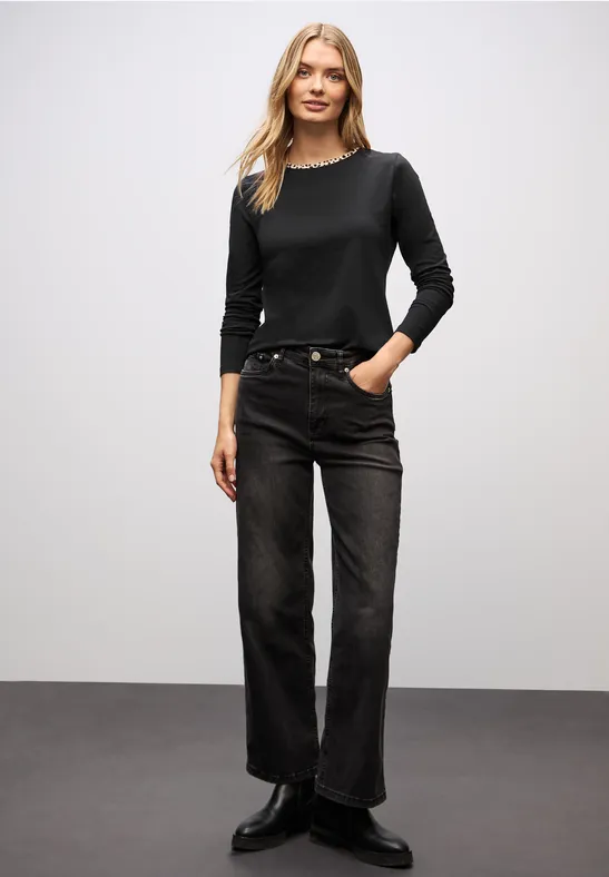 Jersey-Shirt mit Leo-Detail Black