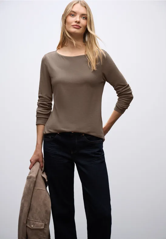 Basic Langarmshirt silk brown
