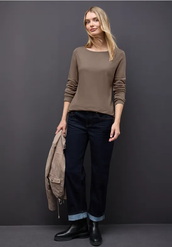 Basic Langarmshirt silk brown