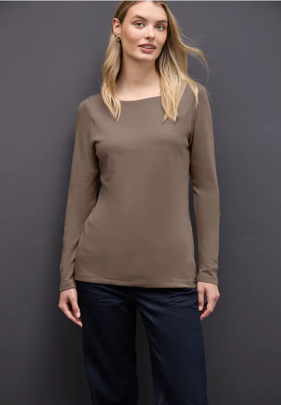 Basic Langarmshirt silk brown