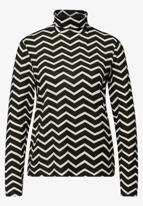 Gemustertes Rollkragenshirt Black