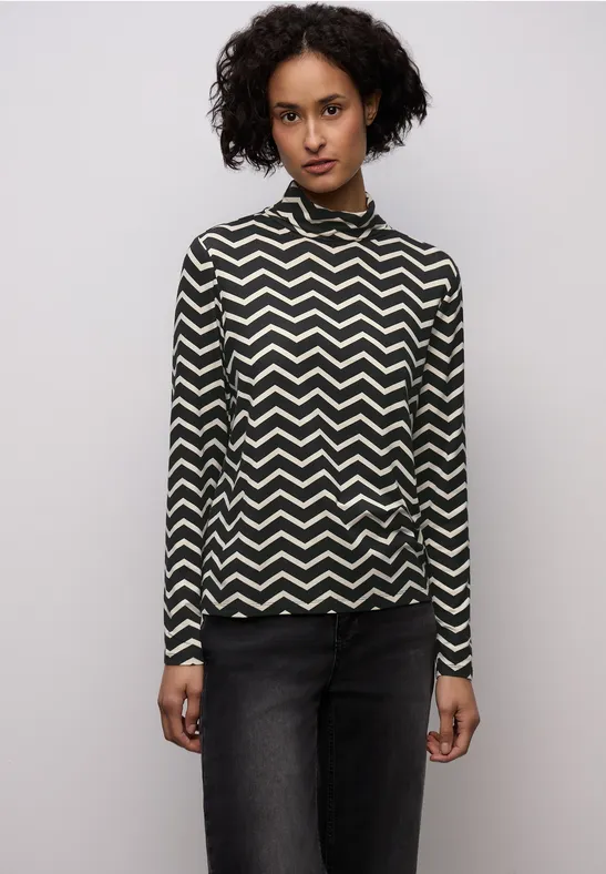 Gemustertes Rollkragenshirt Black