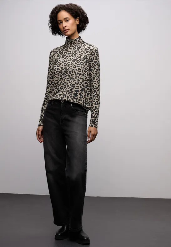 Gemustertes Rollkragenshirt soft beige