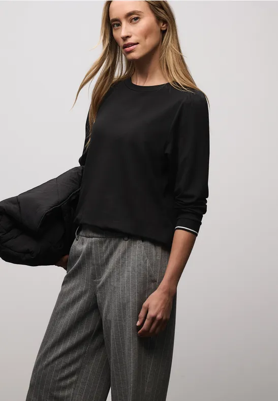 T-shirt doux avec détails côtelés Black