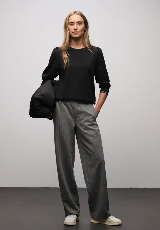 T-shirt doux avec détails côtelés Black