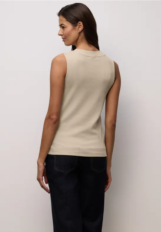 Basic top met geribbelde textuur cotton beige