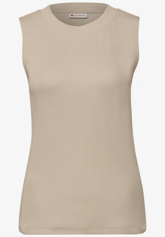 Basic top met geribbelde textuur cotton beige