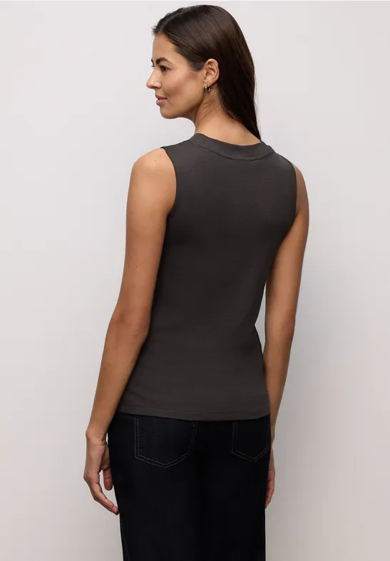 Basic top met geribbelde textuur darkest brown
