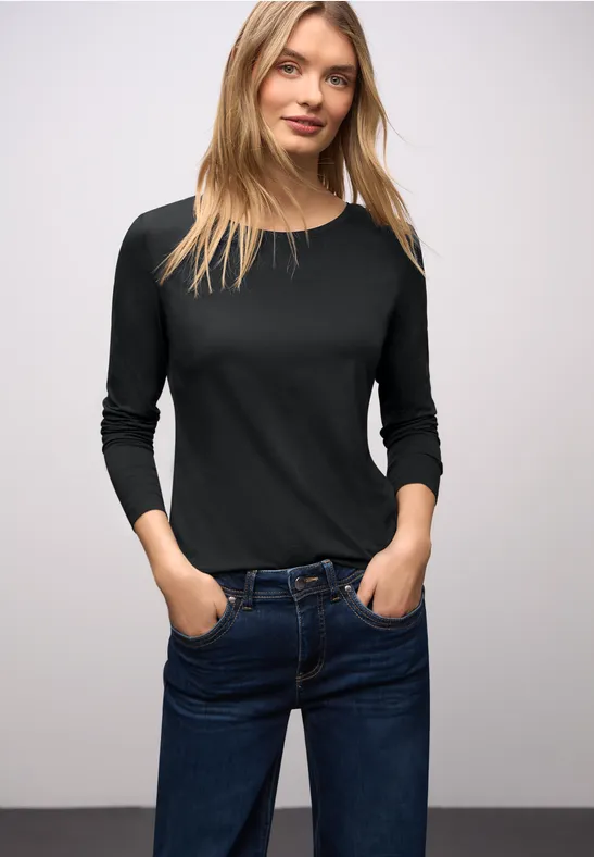 Basic shirt met ronde hals Black
