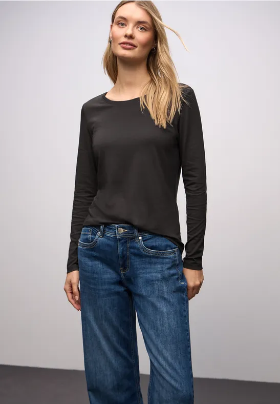 Basic shirt met ronde hals darkest brown