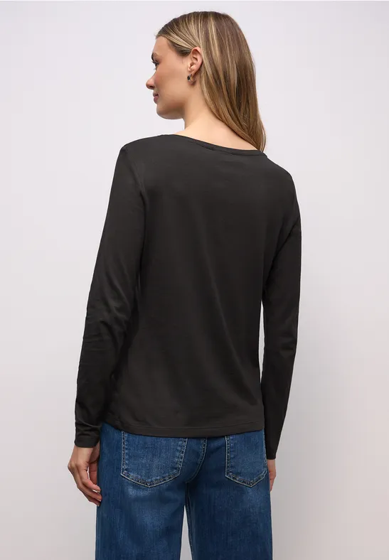 Basic shirt met ronde hals darkest brown