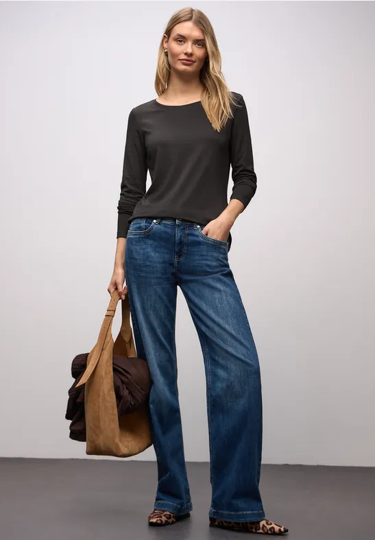 Basic shirt met ronde hals darkest brown