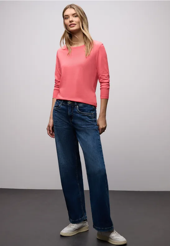 Basic Rundhalsshirt striking coral