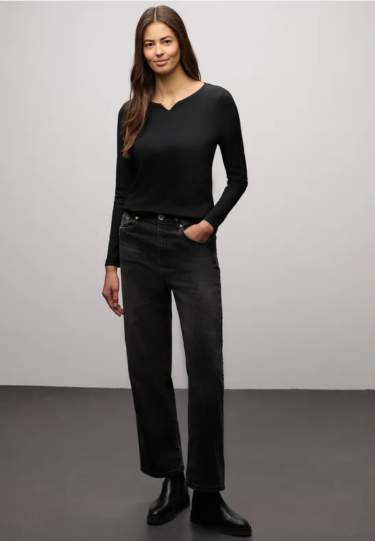 T-shirt basique avec structure côtelée Black