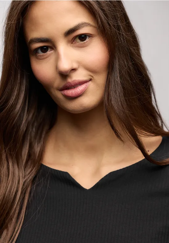 T-shirt basique avec structure côtelée Black