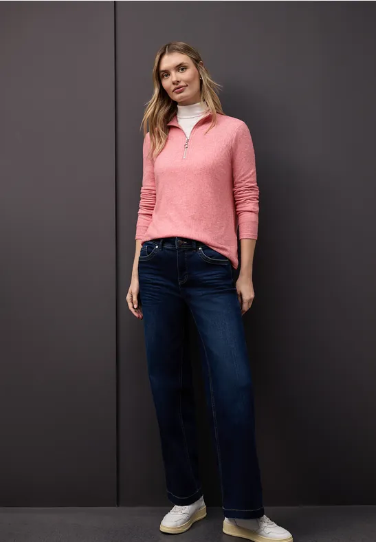 Shirt mit Rippstruktur striking coral mel.