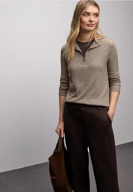 Shirt mit Rippstruktur light terra mocha mel.