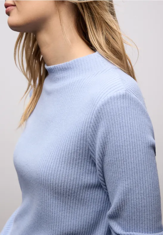 T-shirt doux à col tourterelle frosted blue mel.