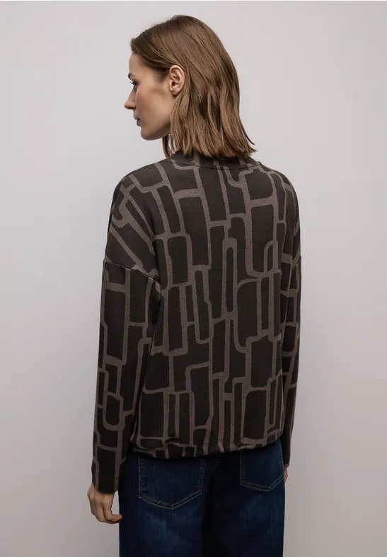 Print Shirt mit Tunnelzug darkest brown