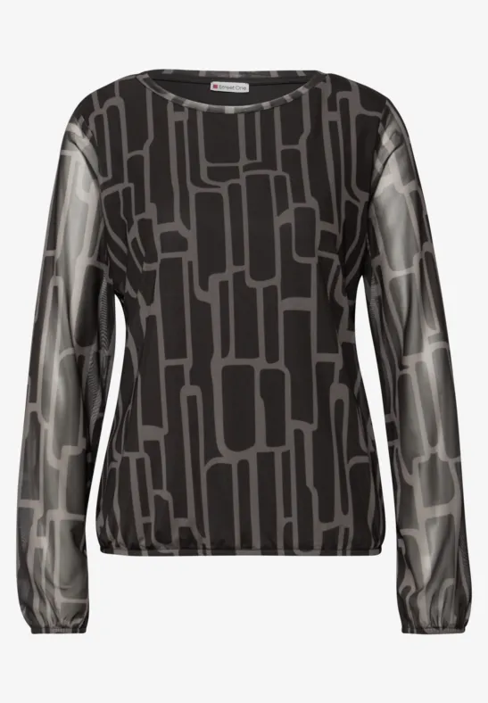 Shirt van mesh met patroon darkest brown