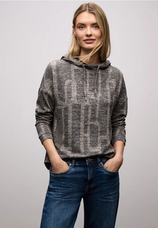 Gedessineerd shirt met capuchon darkest brown