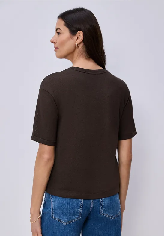 T-shirt à col rond en tricot espresso brown
