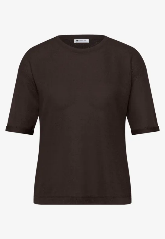 T-shirt à col rond en tricot espresso brown