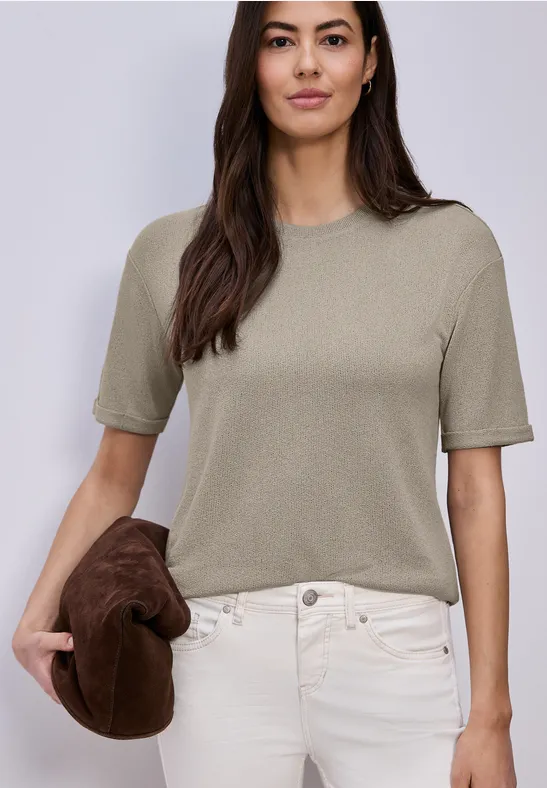 T-shirt à col rond en tricot timeless beige
