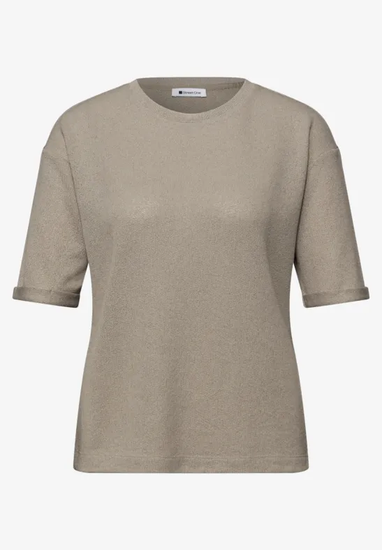 T-shirt à col rond en tricot timeless beige