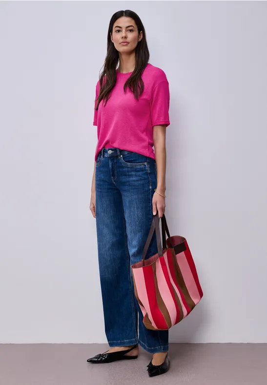 T-shirt à col rond en tricot magenta dream