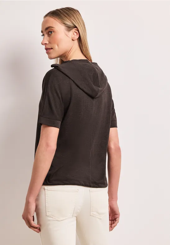 T-shirt à manches courtes avec capuche et cordon de serrage espresso brown