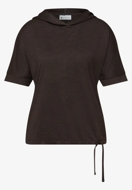 T-shirt à manches courtes avec capuche et cordon de serrage espresso brown