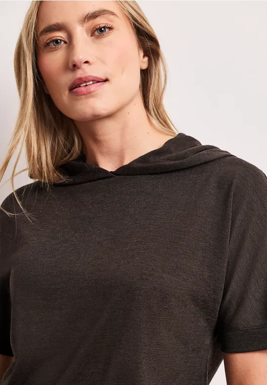 T-shirt à manches courtes avec capuche et cordon de serrage espresso brown