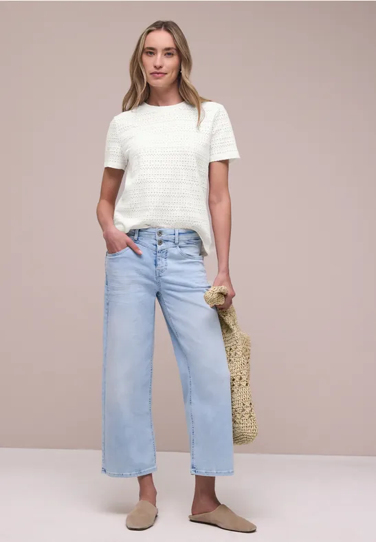 Kurzarm Shirt mit Rundhals aus Spitze off white