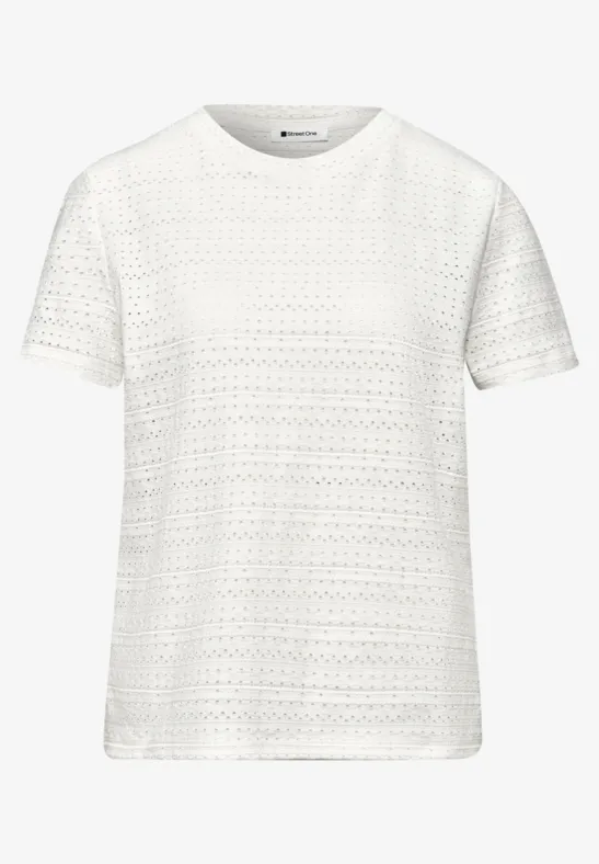 Kurzarm Shirt mit Rundhals aus Spitze off white