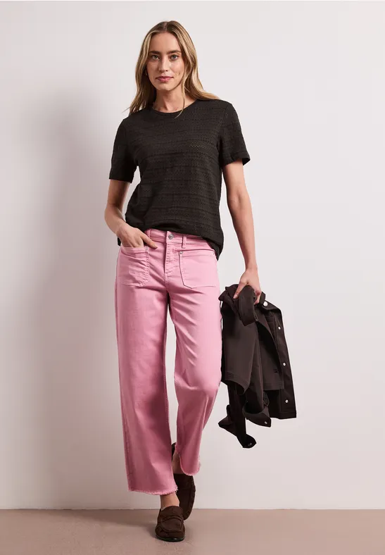 Kurzarm Shirt mit Rundhals aus Spitze espresso brown