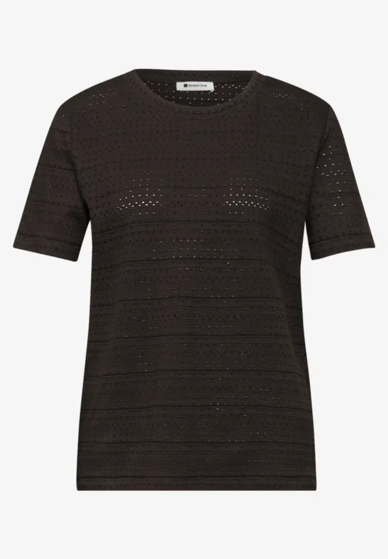 Kurzarm Shirt mit Rundhals aus Spitze espresso brown