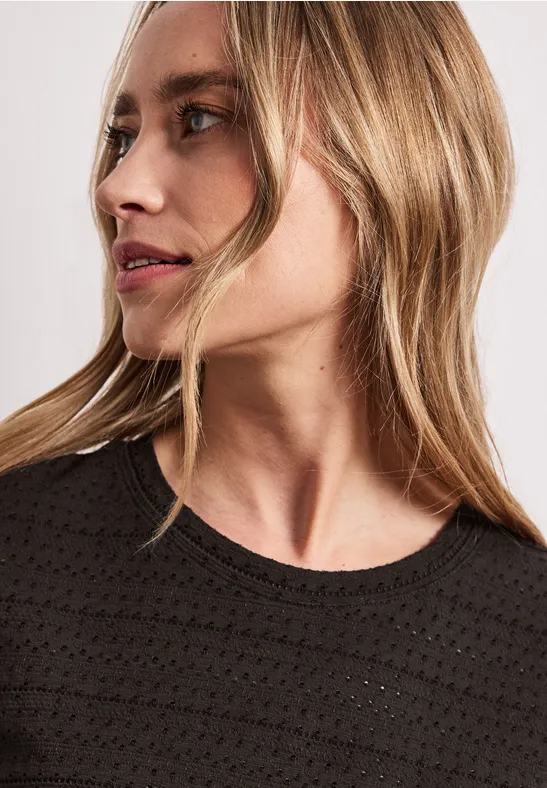 Kurzarm Shirt mit Rundhals aus Spitze espresso brown