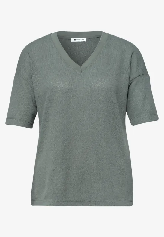 Grijs V-hals shirt met korte mouwen