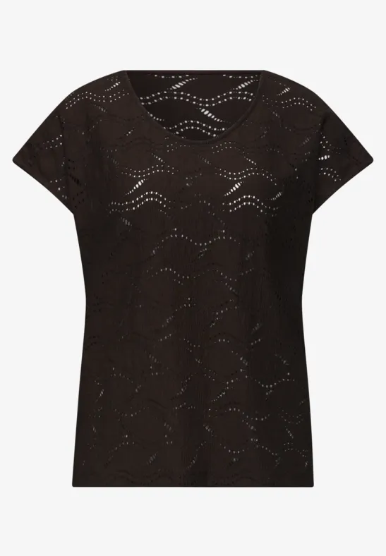 Zwart T-shirt met geponst golvend patroon