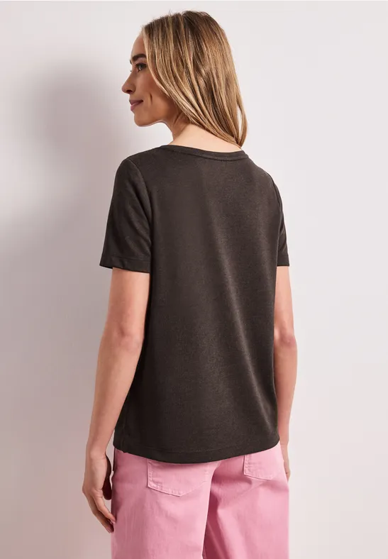 T-shirt à col rond avec wording espresso brown