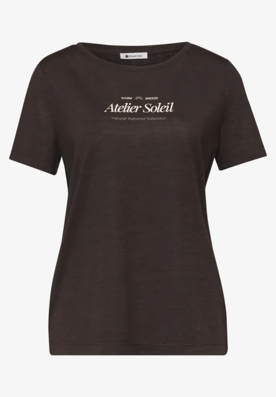 T-shirt à col rond avec wording espresso brown