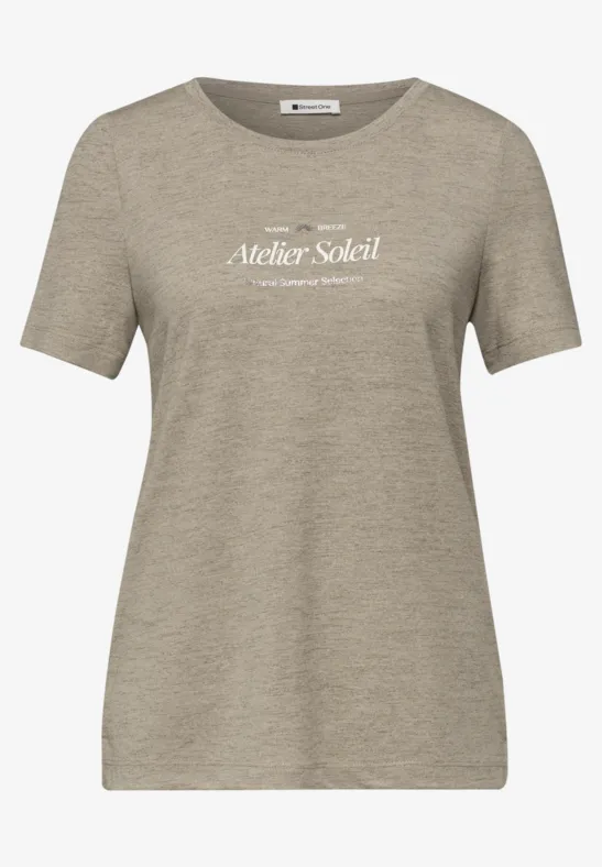 T-Shirt mit Rundhals und Wording timeless beige