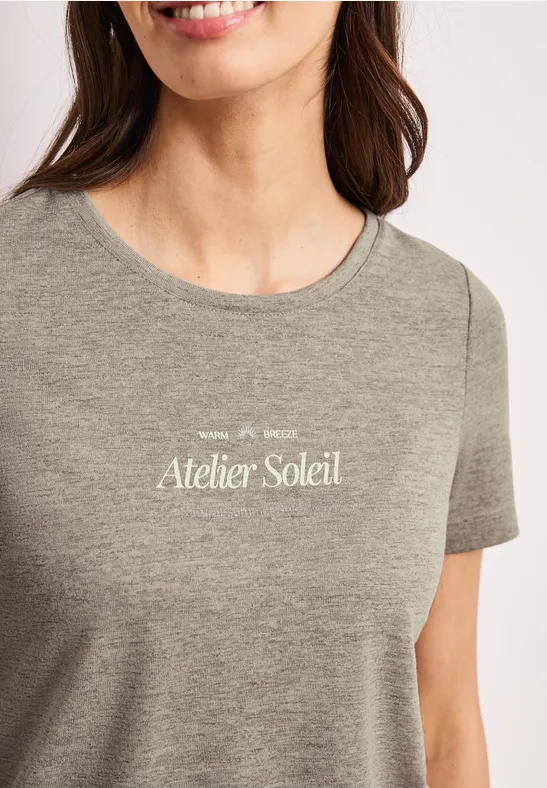 T-Shirt mit Rundhals und Wording timeless beige