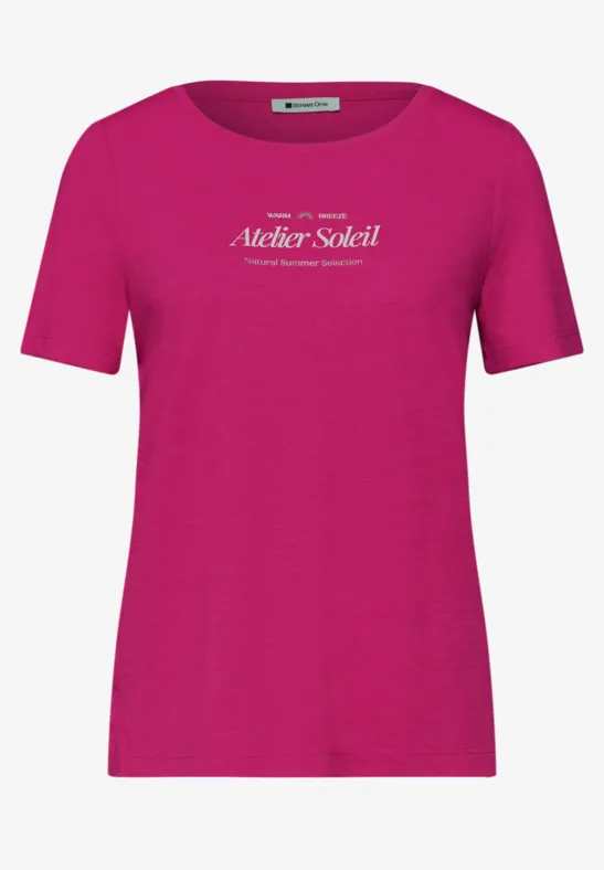 T-Shirt mit Rundhals und Wording magenta dream