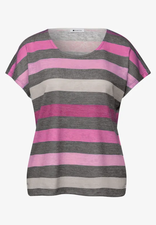 T-shirt à col en V arrondi et à rayures espresso brown