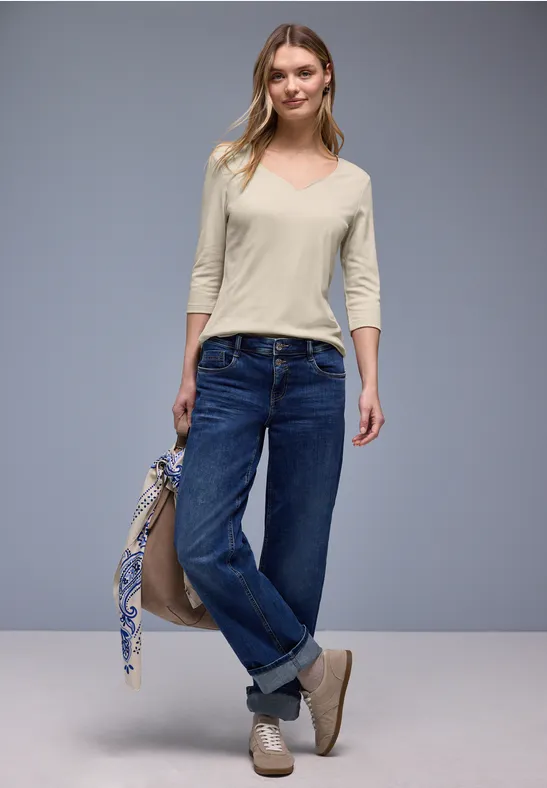 Koszulka z dekoltem w kształcie serca cotton beige