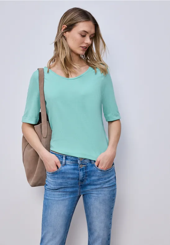 T-Shirt mit Turn-Up misty mint